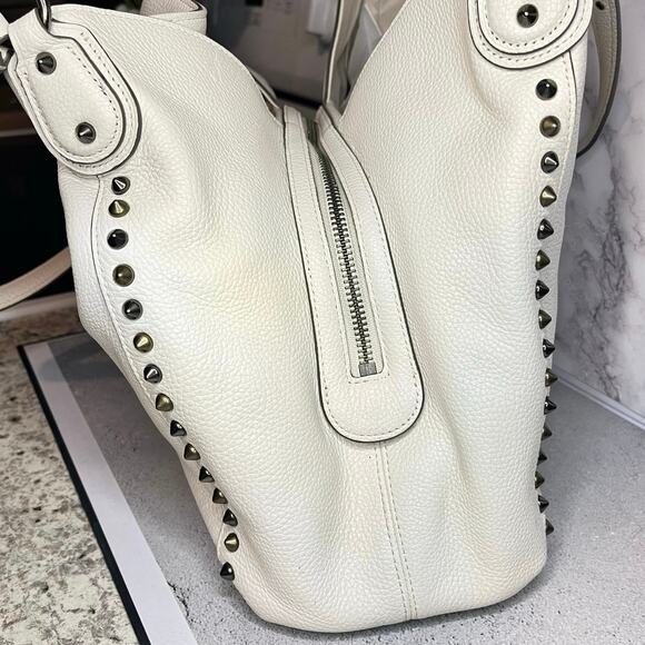 Coach Edie 31 Shoulder Bag – Chalk Pebbled Leather Silver & Gold Rivets /Dustbag - Picture 16 of 16